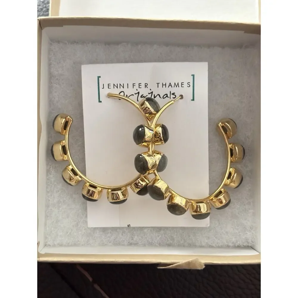 Gold Filled and Genuine Labradorite Hoop Earrings Made By Mississippi Artisan - Picture 6 of 6